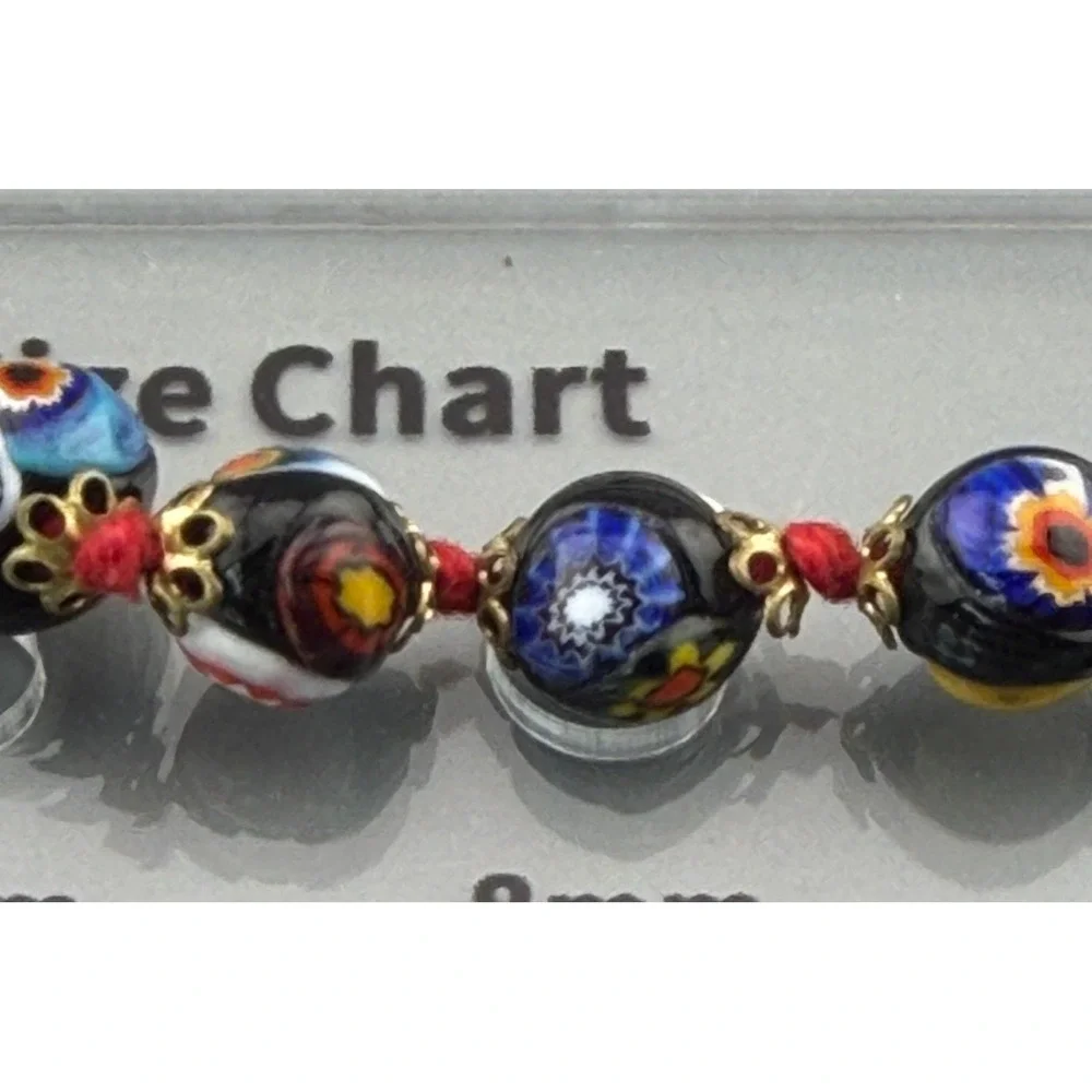 Vintage Venetian Millefiori Necklace Glass Beads Hand Knotted  Barrel Clasp 17